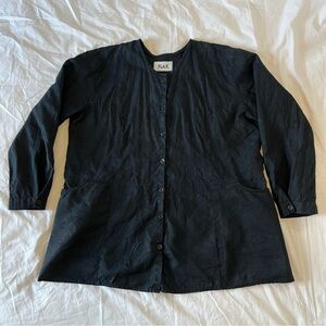FLAX Black Linen Tunic Top Jacket Long Sleeve Button Front Pockets Size M 10-14